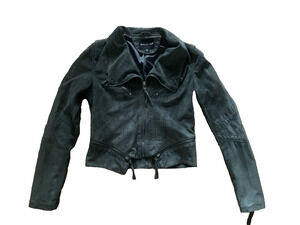 Solemio Moto Jacket Womens Small Green Faux Suede Gunge Punk Rock Coat